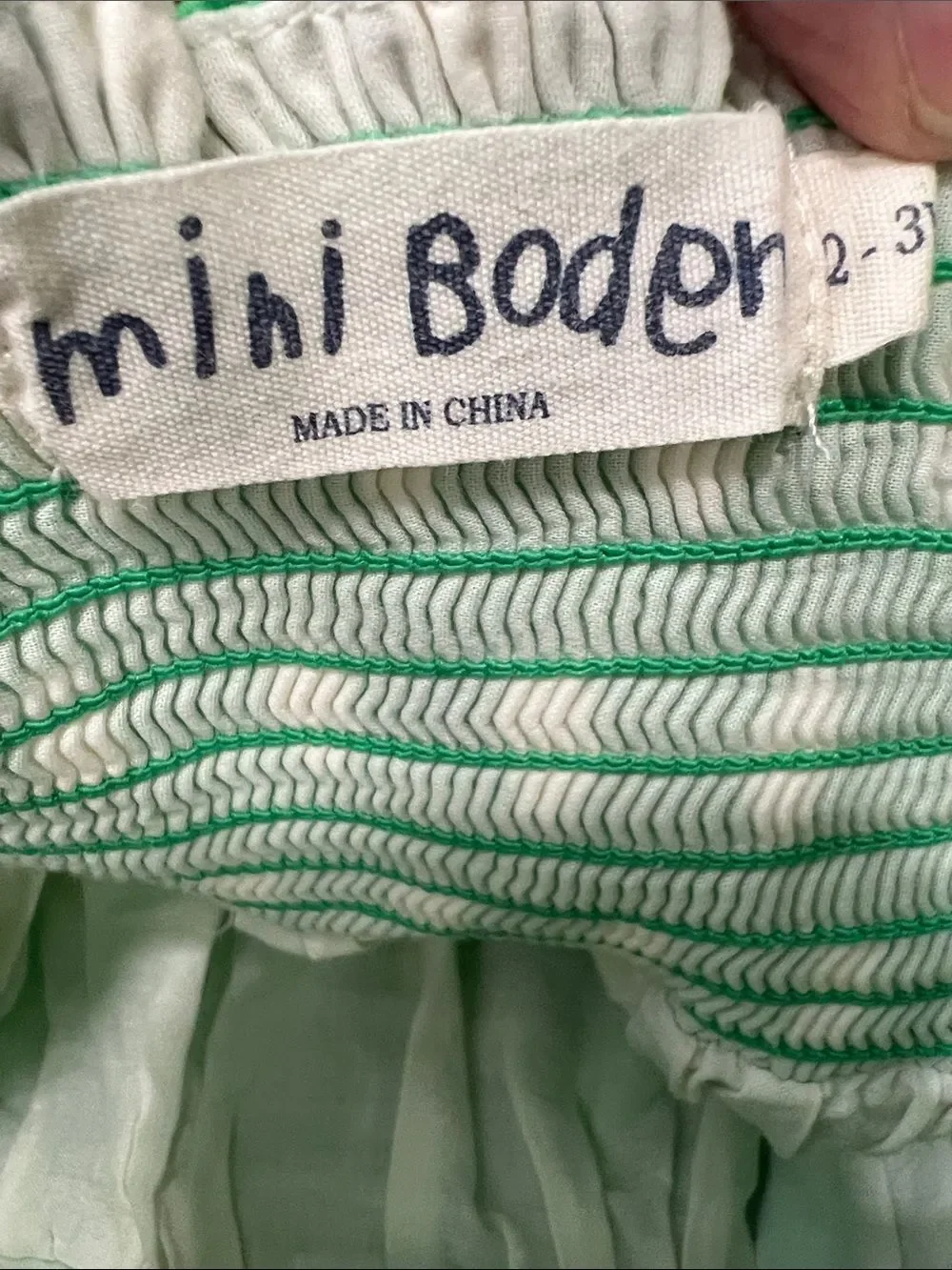 Mini Boden green and white polkadot smocked back halter dress Peter Pan collar